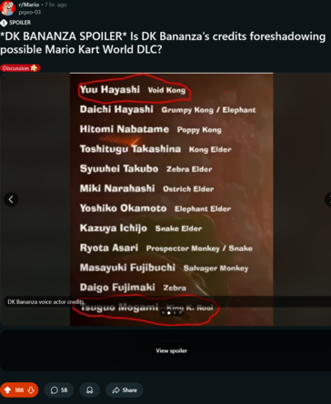 Donkey Kong Bananza-krediter (Bildkälla: skärmdump, Mario subreddit)