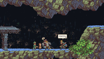 En bild som visar flera karaktärer i Owlboy.