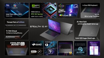 MSI Stealth 16 AI+: Översikt över funktioner. (Bildkälla: MSI)