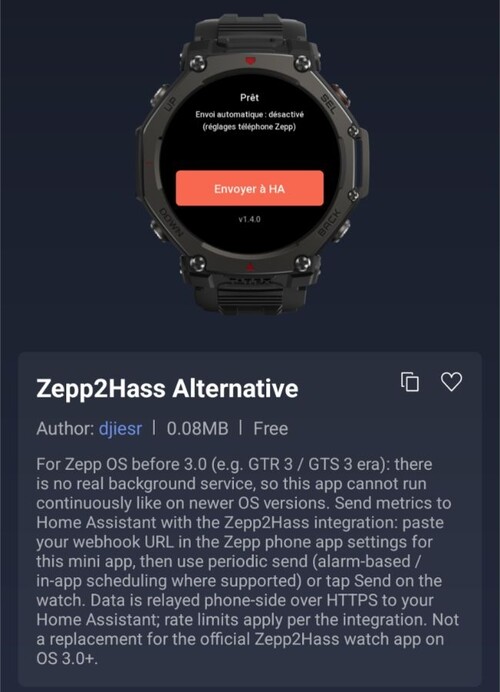 Zepp2Hass Alternativ Zepp Mini-app för Amazfit-smartklockor
