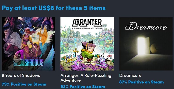 Dekorativ bild. Om du betalar $8 får du 5 föremål (Bildkälla: Humble Bundle)