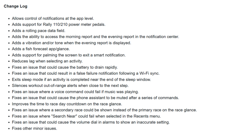 Release Notes för betaversion 15.05 för Garmin Forerunner 570 och Forerunner 970 smartklockor. (Bildkälla: Garmin)