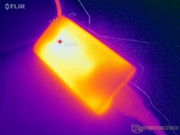 AC-adaptern når över 40 C under belastning