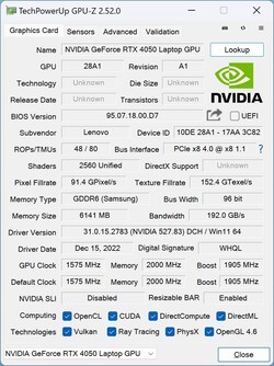 GPU-Z: GeForce RTX 4050 Bärbar dator