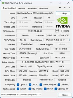 GPU-Z: GeForce RTX 4050 Bärbar dator