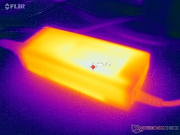 AC-adaptern kan nå över 45 C vid krävande belastningar