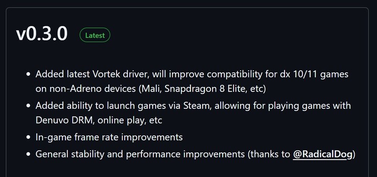 Changelog för den nya uppdateringen (Bildkälla: GitHub)