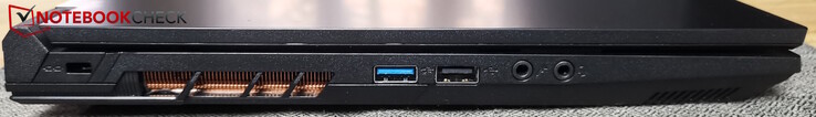 Vänster: Kensington, USB-A 3.0, USB-A 2.0, mikrofon, headset