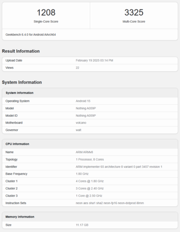 Nothing Phone 3a Pro Geekbench-lista (bildkälla: Geekbench)