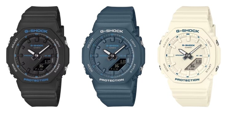 Från vänster till höger: Casio G-Shock GMA-P2100BA-1A, GMA-P2100BA-2A och GMA-P2100BA-7A klockorna. (Bildkälla: Casio)