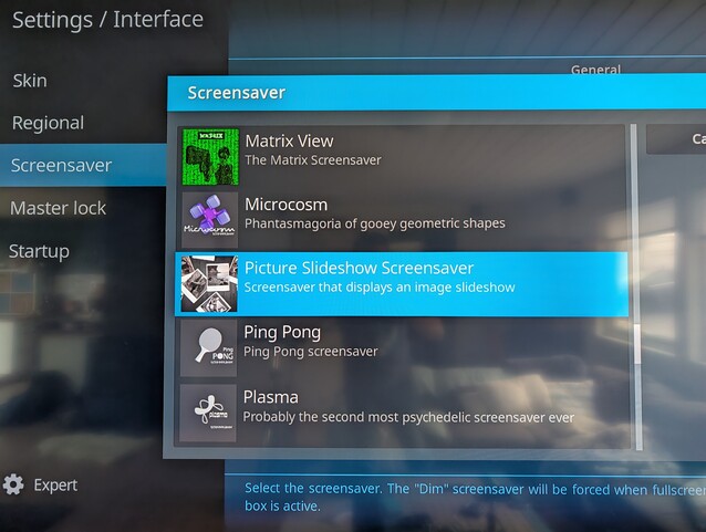 Kodi är ett enkelt sätt att ställa in en bildskärmsläckare på din Android TV, men du måste hålla den igång för att skärmsläckaren ska utlösas (Bildkälla: Notebookcheck)