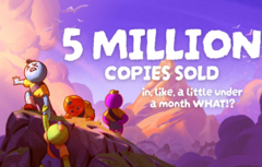 På bilden - grafiken som delades av Aggro Crabs X-konto för att fira att 5 miljoner exemplar sålts. (Bildkälla: @Aggro Crab på X/Twitter)