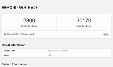 Geekbench-lista för Ryzen Threadripper PRO 9995WX. (Bildkälla: Geekbench)