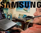 Neuralink-patient som använder BCI, med Samsungs logotyp överst.