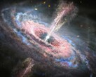 En illustration av en avlägsen galax med en aktiv kvasar i dess centrum. (Bildkälla: Nasa, ESA och J. Olmsted - STScI)