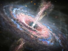En illustration av en avlägsen galax med en aktiv kvasar i dess centrum. (Bildkälla: Nasa, ESA och J. Olmsted - STScI)