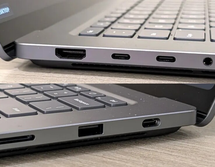 USB-C-porten på den högra sidan av Surface Laptop Ultra är synbart större än USB-C-portarna på den vänstra sidan.