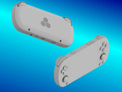 Den ryktade designen av TrimUI Smart Pro S med sin inbyggda fläkt för att rymma ett mer kraftfullt chipset. (Bildkälla: via Baidu - redigerad)