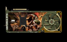 Det finns ett Doom: The Dark Ages-konstverk på grafikkortets bakplatta. (Bildkälla: Asus/Bethesda)