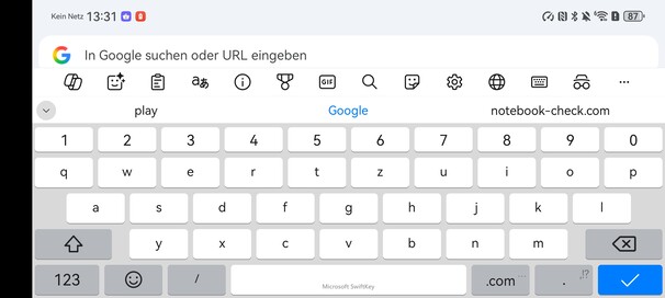 Tangentbord för den installerade webbläsaren Chrome i liggande format