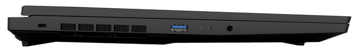 Vänster sida: Plats för kabellås, USB 3.2 Gen 1 (USB-A), USB 3.2 Gen 1 (USB-C), ljudkombination