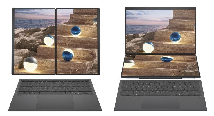 Zenbook Duo (2026) i två av sina många ställningar. (Bildkälla: Asus)