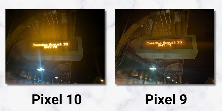 En exempelbild som jämför Pixel 10 med Pixel 9 (Bildkälla: 9to5Google via Youtube)