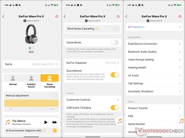 Inställningar i EarFun Audio-appen.