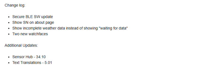 Release Notes för betaversion 5.01 för Garmin Lily 2 Active. (Bildkälla: Garmin)
