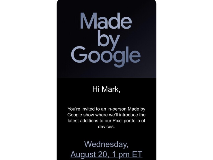 Made by Google-evenemangsinbjudan skickad till Mark Gurman. (Bildkälla: Mark Gurman på X)