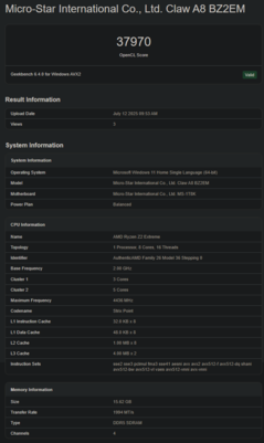 AMD Ryzen Z2 Extreme Geekbench GPU OpenCL (bildkälla: Geekbench)