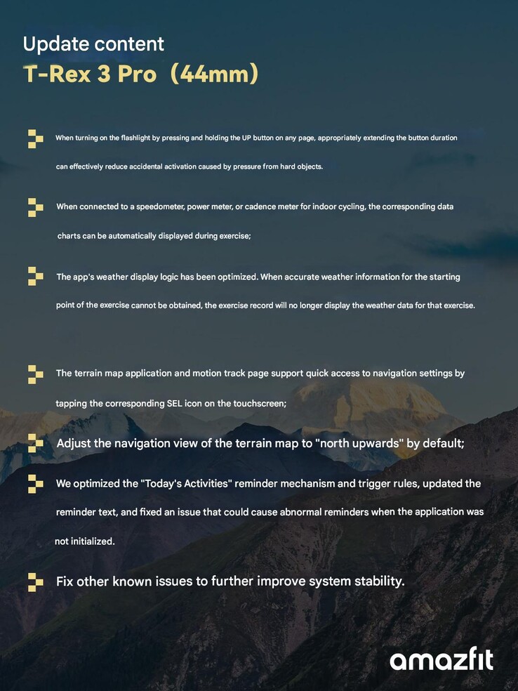 Ändringsloggen för firmwareversion 4.4.2.3 för Amazfit T-Rex 3 Pro 44 mm smartwatch