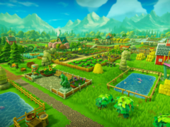 Farm Together 2 har nya funktioner som terraformning, stadsbyggnad och förbättrad automatisering. På bilden - En skärmdump från luften av en grön gård från spelet. (Bildkälla: Steam)