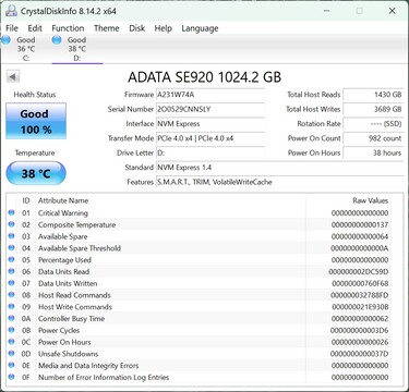 ADATA SE920 fungerar med PCIe 4.0 x4