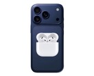 Inofficiell rendering av iPhone 17 Pro med AirPods 4. (Bildkälla: @Skyfops på X och Apple, redigerad)