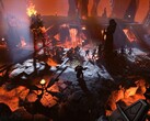 En bild som visar en strid mot en eldjätte i Age of Wonders 4.