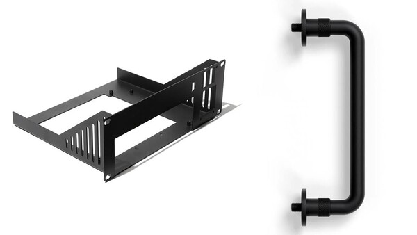 Framework DeskPi RackMate 10-tums 2U Mini-ITX-hylla och Framework Desktop Handle. (Bildkälla: Framework)