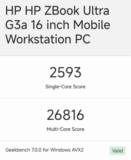 HP ZBook Ultra G3a 16 tum i Geekbench-databasen