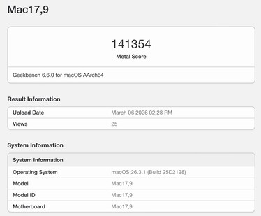 Metallresultat för Apple M5 Pro.