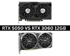 Sida vid sida-bild av Nvidia GeForce RTX 5050 och RTX 3060 12 GB grafikkort (Bildkälla: Produktbilder via Gigabyte och MSI. Komposit skapad av Anmol Dubey via Notebookcheck).