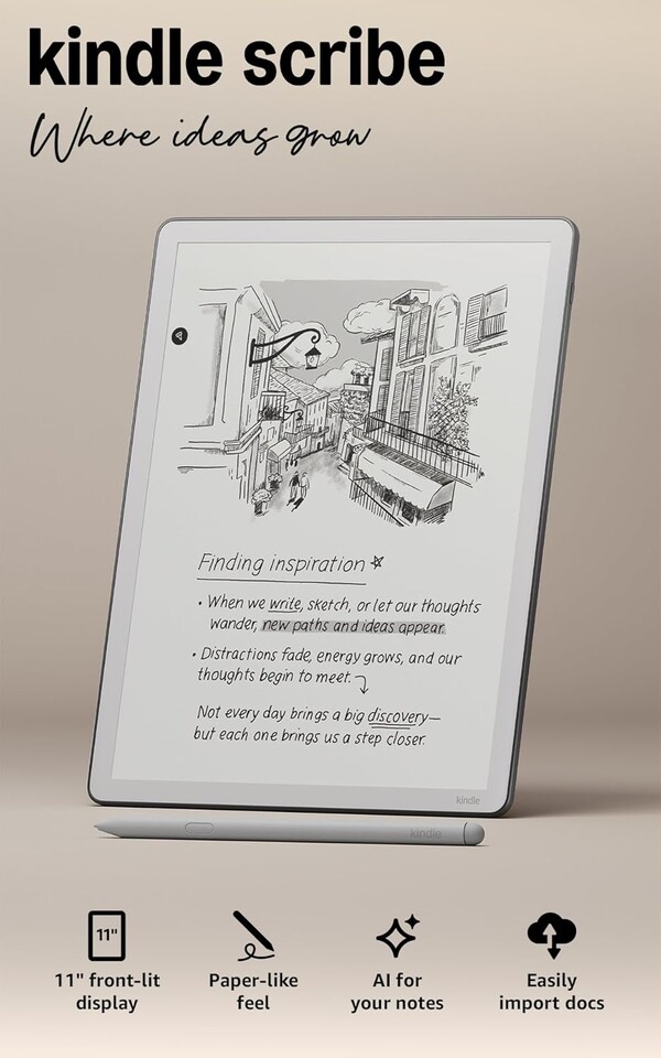 Den nya Kindle Scribe har nu jämnstora ramar på alla sidor. (Bildkälla: Amazon)