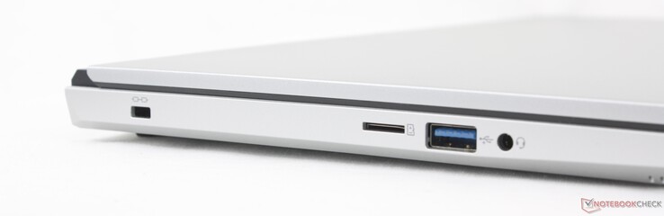 Vänster: Kensingtonlås, MicroSD-läsare, USB-A 3.2 Gen. 1, 3,5 mm headset