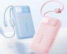 Powerbanken Baseus EnerFill FC11 i blått och rosa.