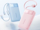Powerbanken Baseus EnerFill FC11 i blått och rosa.