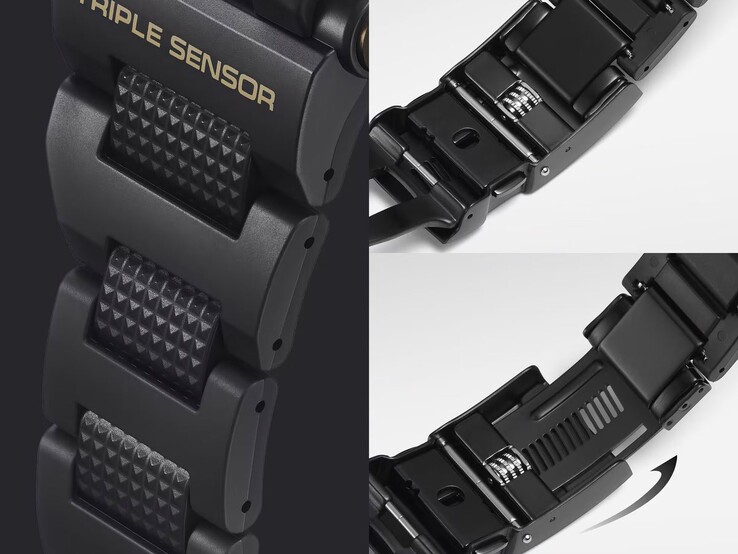 Frogman GWF-D1000BC-1JF:s armband i en kombination av metall och harts samt justerbar förlängningsmekanism.
