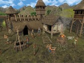 En bild som visar byggnader i Dawn of Man.