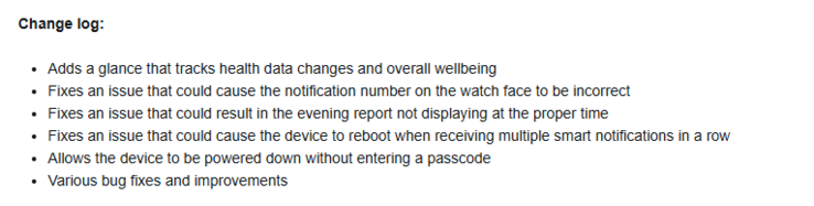 Ändringsloggen för betaversion 15.10 för Garmin vivoactive 6. (Bildkälla: Garmin)