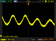 PWM-frekvens på cirka 354,6 Hz vid en ljusstyrka på 50 % och lägre