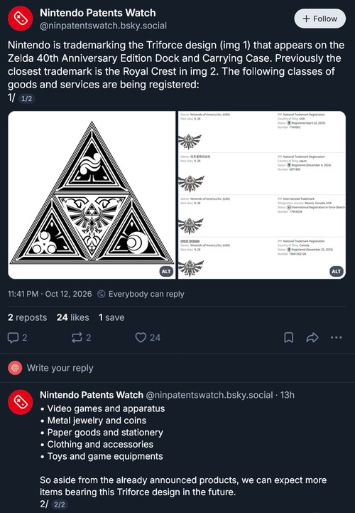 Nintendos Triforce-varumärke visas
