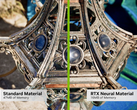 Jämförelse mellan standardmaterial och neurala material visar att Nvidia kan minska VRAM-behovet för spel. (Bildkälla: Nvidia, redigerad)